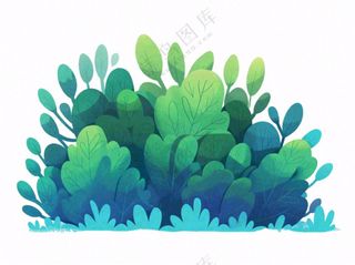 草丛灌木丛绿叶插画免抠