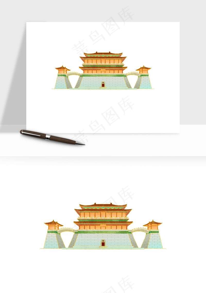 国潮风古建筑古楼古塔鼓楼psd,png免抠图