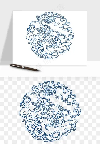 青花瓷花纹花卉图案png免抠