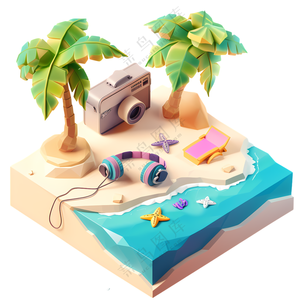 3D风海滩场景免抠元素
