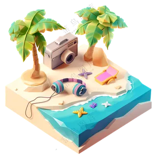 3D风海滩场景免抠元素