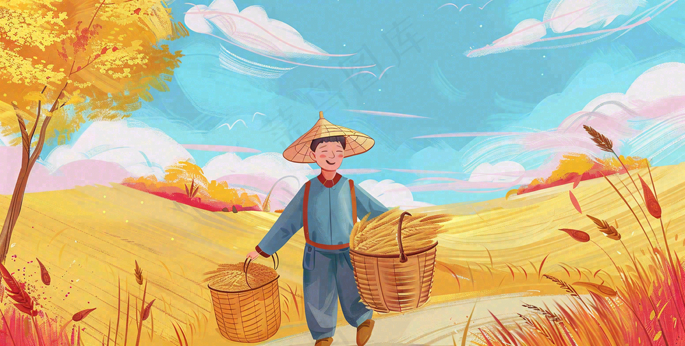 秋天插画风景处暑背景