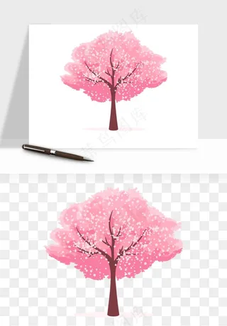 手绘浪漫花树桃花树png免抠