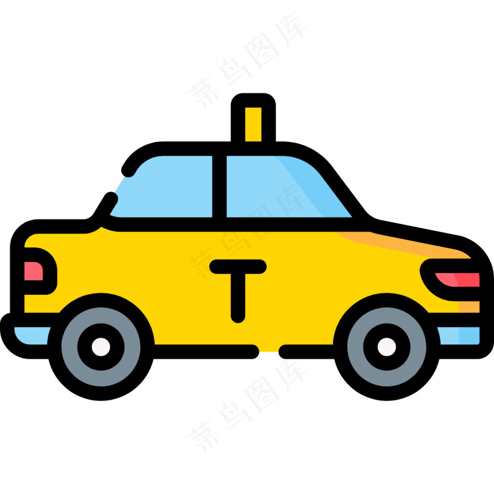  黄色出租车 线性彩色图标
