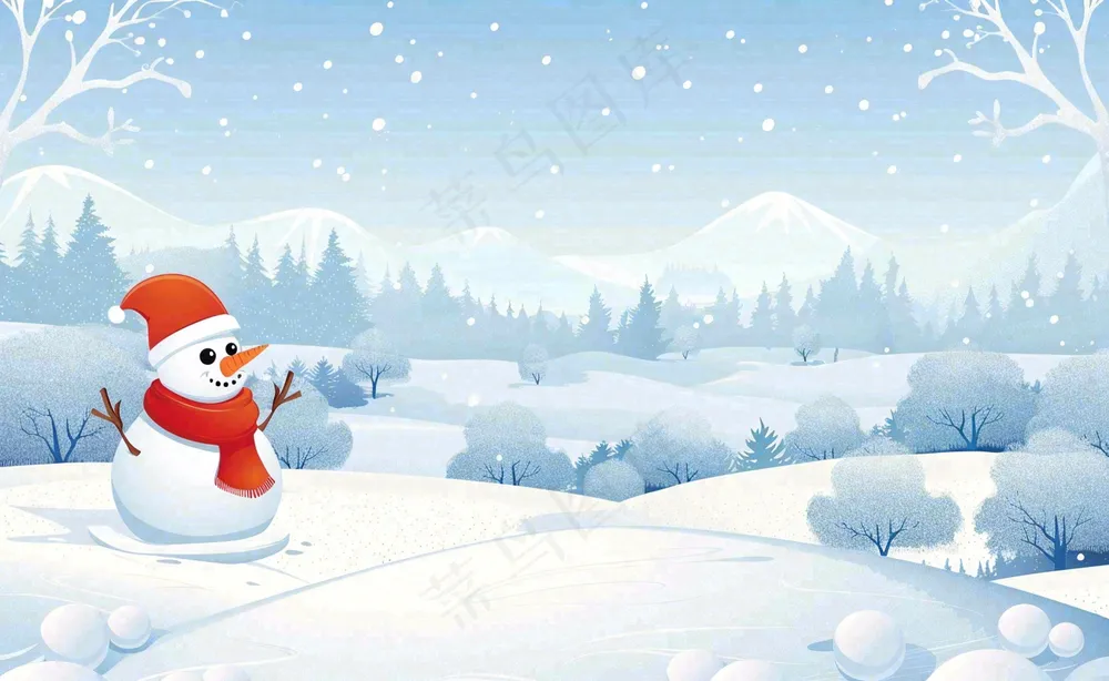 冬天白雪覆盖寒冷唯美雪景大寒插画背景