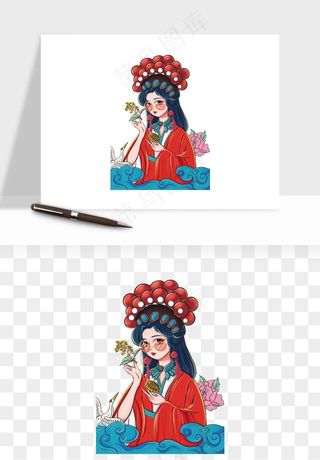手绘国潮女性人物插画png免抠