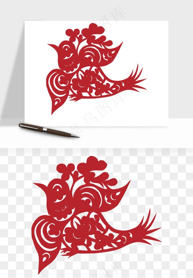 传统花鸟动物剪纸png免抠