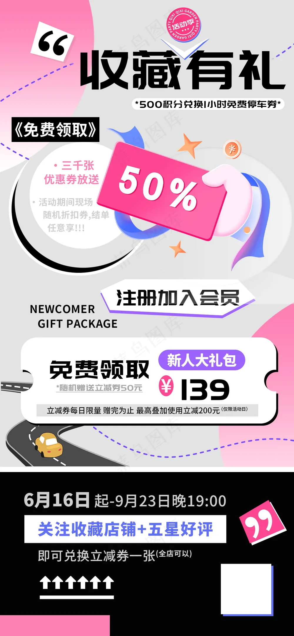 关注收藏店铺会员注册新人礼海报