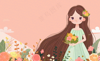 粉色ins时尚女生节绿植女神节妇女节小清新插画背景