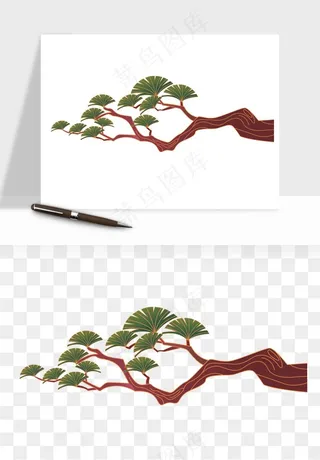 国潮松树松枝松叶png免抠
