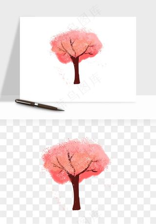 手绘浪漫花树桃花树png免抠