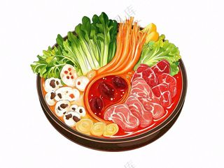麻辣烫火锅海鲜肉类时蔬插画免抠