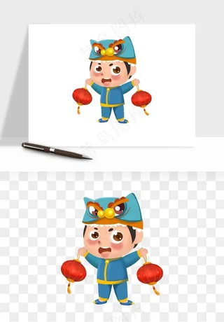手绘福娃小孩喜庆png免抠