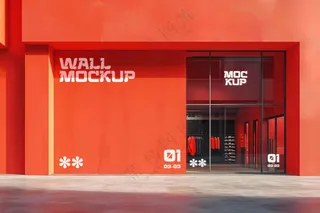 商场超市外墙门店门头招牌贴图海报店铺店招橱窗logo样机-15