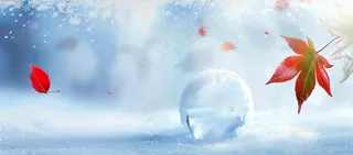 冬季白雪飘落红色枫叶雪花小寒大寒小雪立冬背景