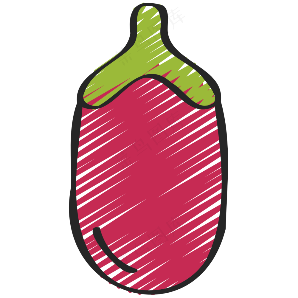 茄子 eggplant 绿色健康食品 铅笔手绘图标icon
