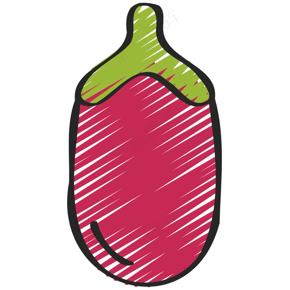 茄子 eggplant 绿色健康食品 铅笔手绘图标icon