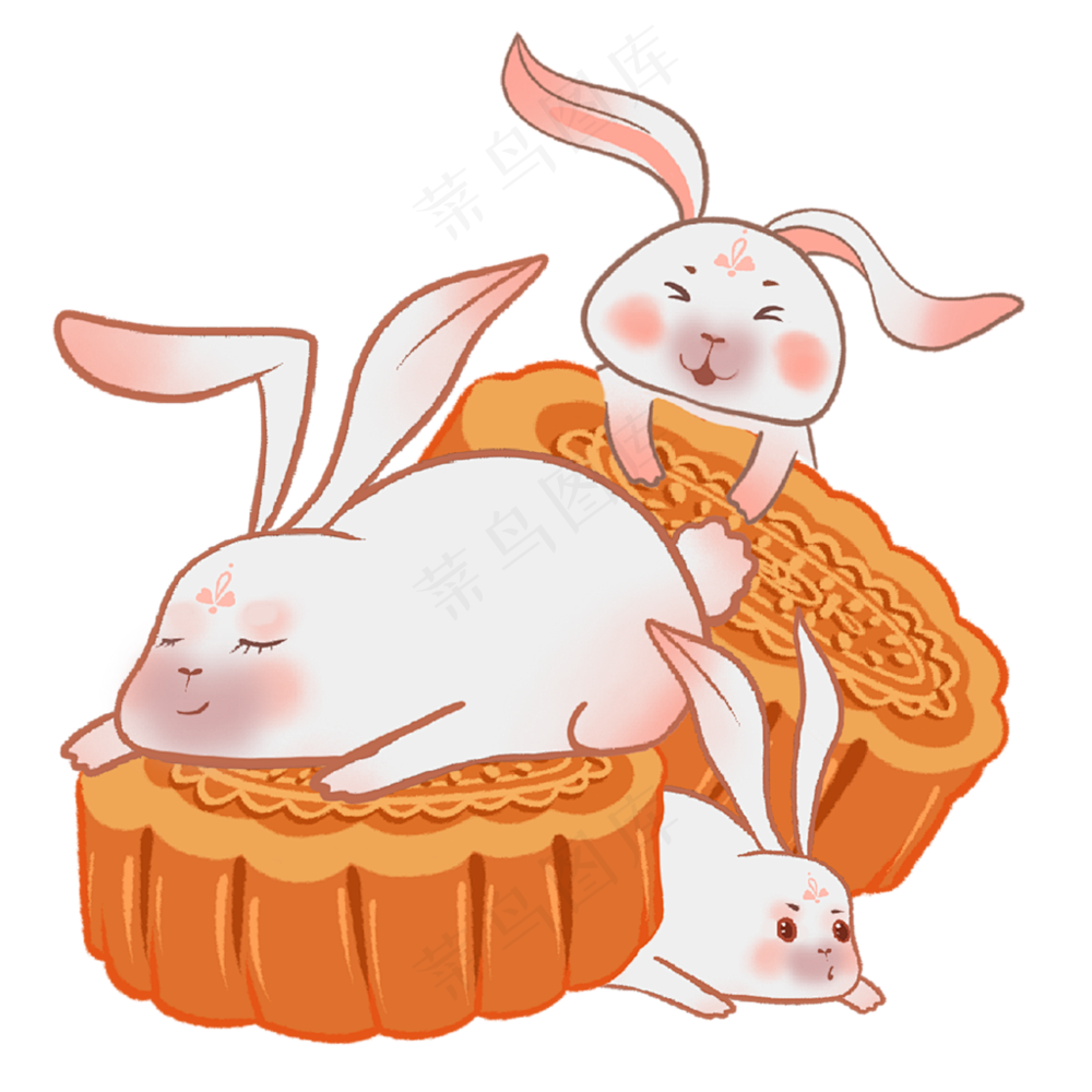 中秋兔子月饼素材透明底图