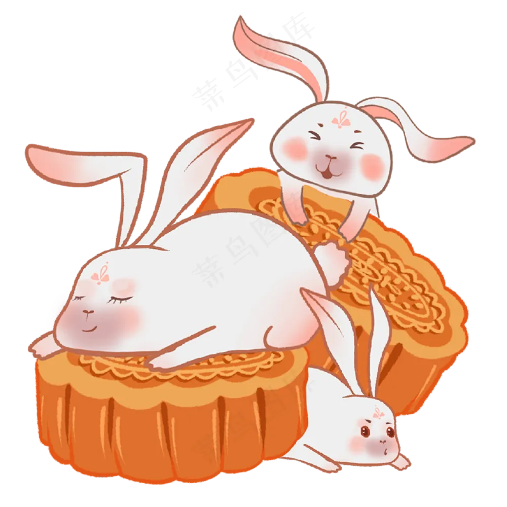 中秋兔子月饼素材透明底图