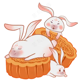 中秋兔子月饼素材透明底图