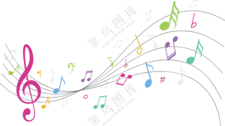 波形曲线与飘扬的音符免抠图片素材