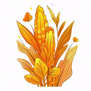 秋天黄色树叶卡通插画免抠