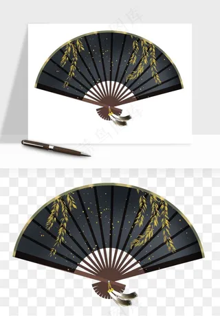 古风扇子元素png免抠