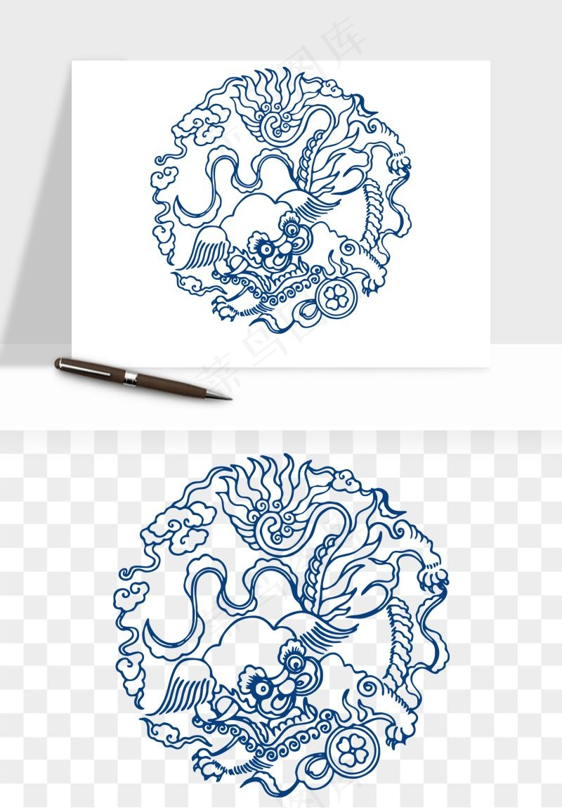 青花瓷花纹花卉图案png免抠