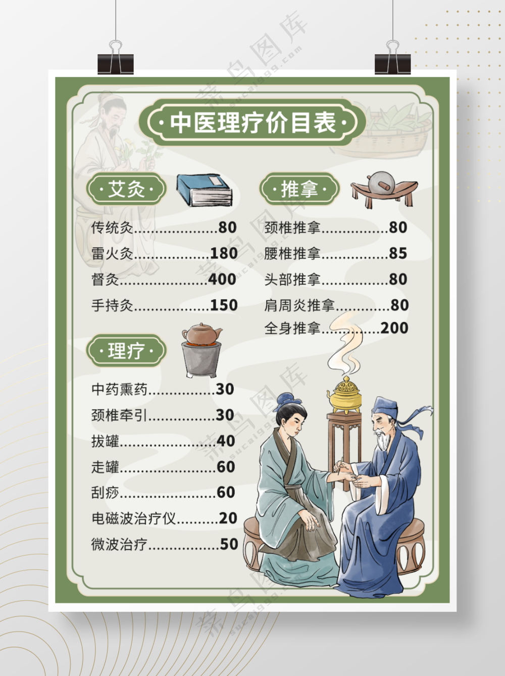 中医理疗养生馆价目表