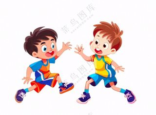 打篮球的少年学生儿童运动卡通人物插画免抠