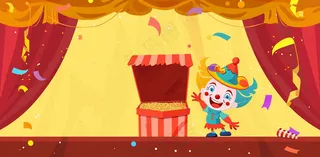 卡通插画马戏团小丑搞怪娱乐快乐表演愚人节插画背景