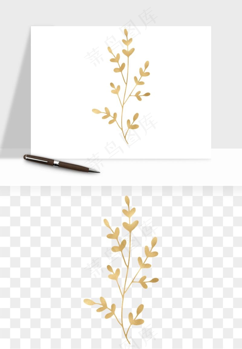 金色植物花环边框png免抠