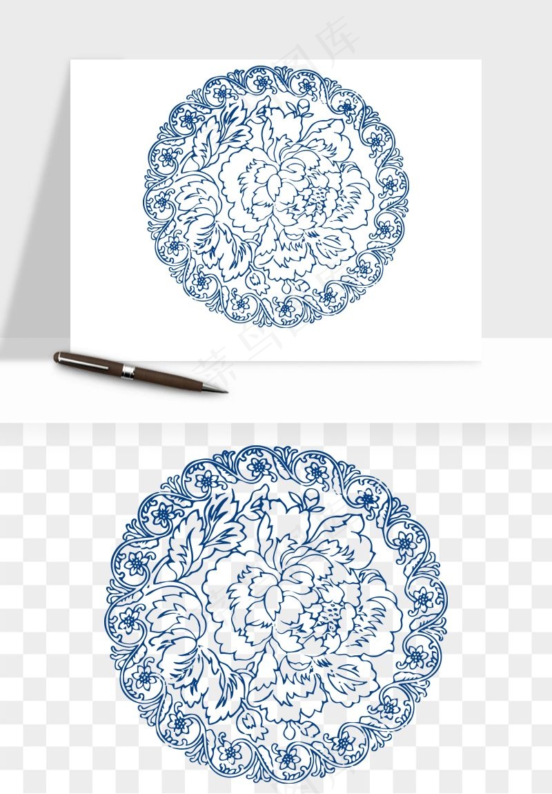 青花瓷花纹花卉图案png免抠