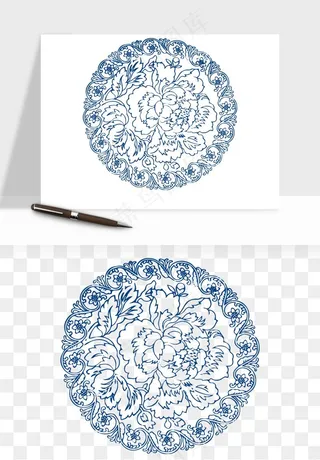 青花瓷花纹花卉图案png免抠