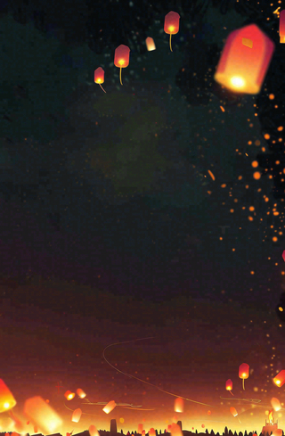 夜晚点灯孔明灯祈福中元节寒衣节插画背景