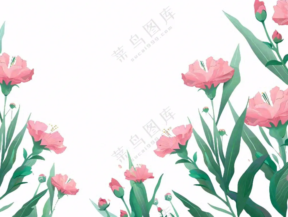 康乃馨鲜花花丛植物插画免抠
