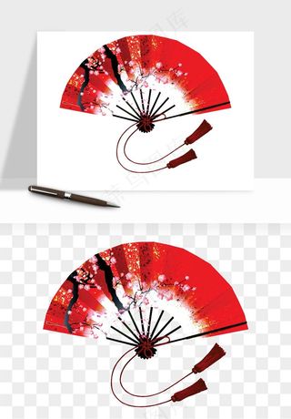古风扇子元素png免抠