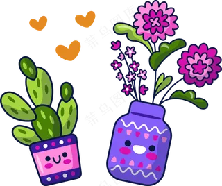 仙人掌盆栽 美式多巴胺插画 免抠透明底