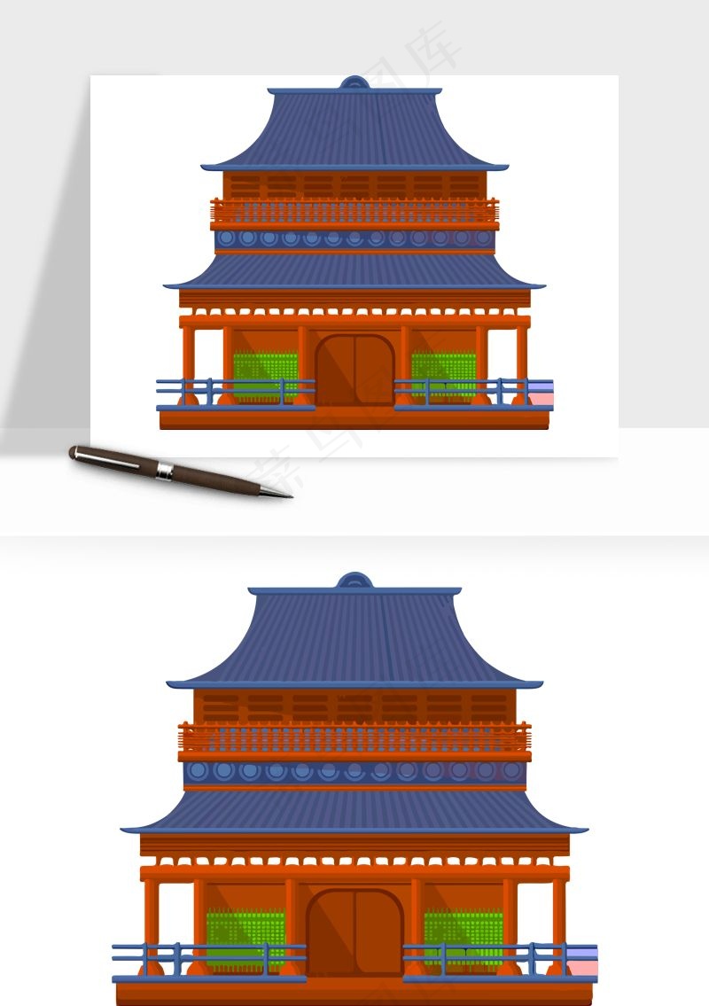 国潮风古建筑古楼古塔鼓楼ai,png免抠图