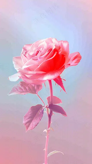 渐变玫瑰花创意插画情人节背景