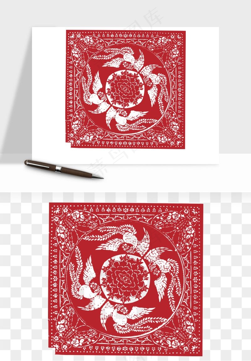 传统窗花剪纸图案png免抠