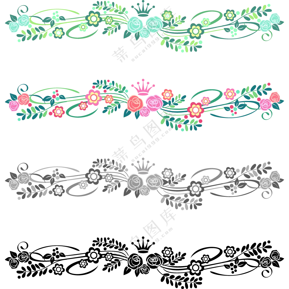 不同颜色的花朵装饰分割线图片素材