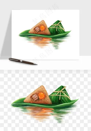 国潮粽子手绘肉粽png免抠