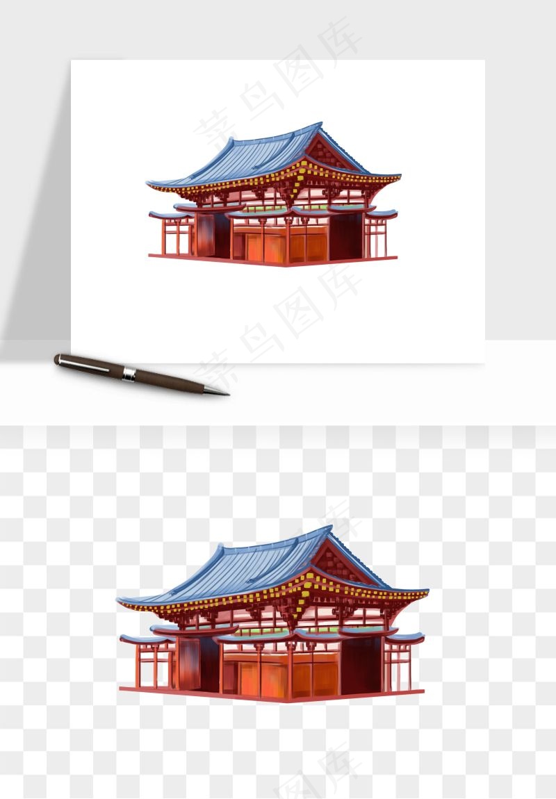 国潮风古建筑古楼古塔鼓楼psd,png免抠图