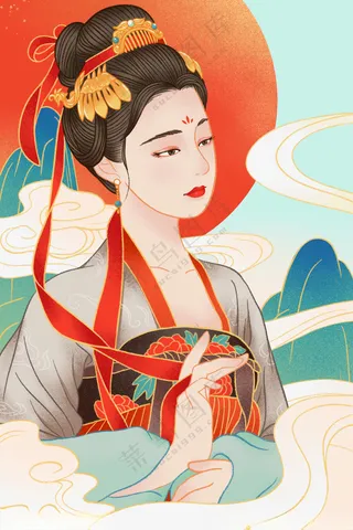 国风美女山脉300DPI海报