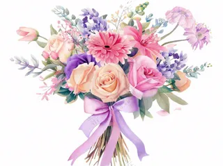 鲜花花束粉紫色浪漫插画免抠