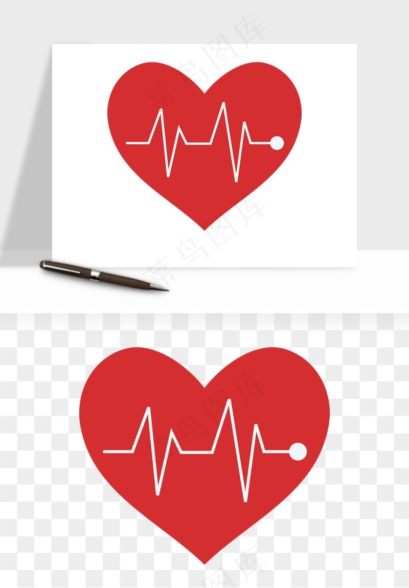 手绘心电图爱心线条png免抠