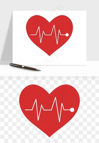 手绘心电图爱心线条png免抠