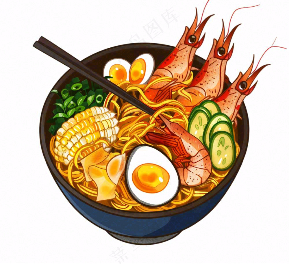 海鲜面美食卡通插画免抠