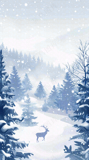 冬天白雪覆盖寒冷唯美雪景大寒插画背景